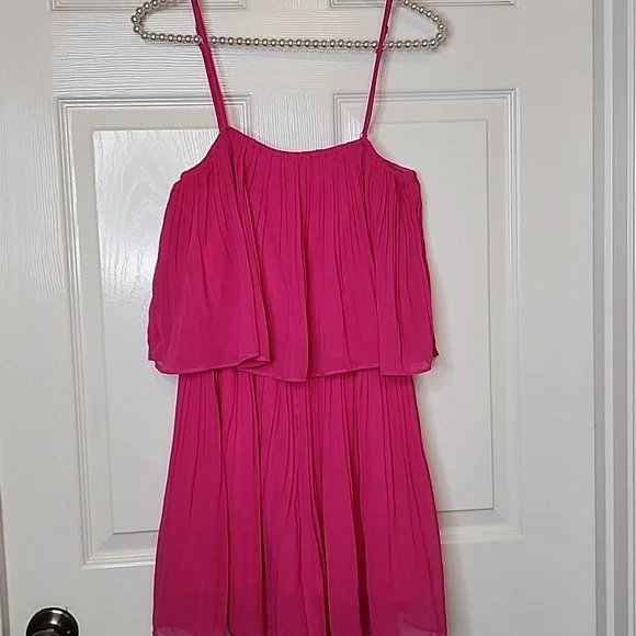 Exlura Women Hot Pink Spaghetti Strap Flowy Romper Shorts Dress Size Small - Picture 2 of 12